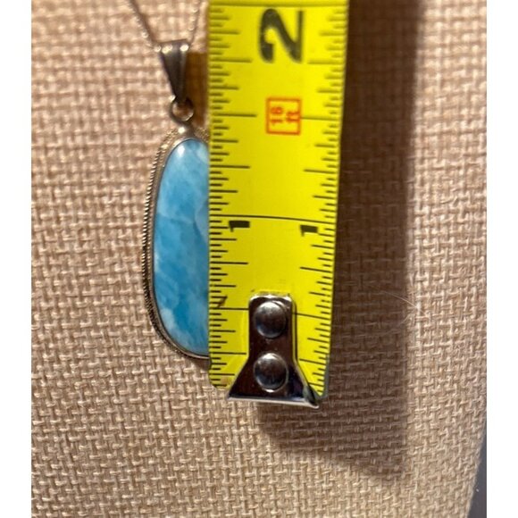 Sterling Silver Necklace & Larimar Pendand Teardrop Gemstone 18" Chain Italy - Picture 4 of 10
